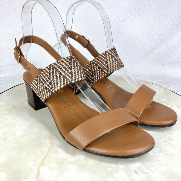 Italian Shoemakers Ankle Strap Heels Sz 7 Brown Low Block Heeled Dressy Sandals - Picture 2 of 12